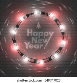 Vector Happy New Year background. Holiday led lights wreath backdrop. High quality design element.
