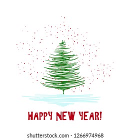 vector Happy New Year card with christmas tree