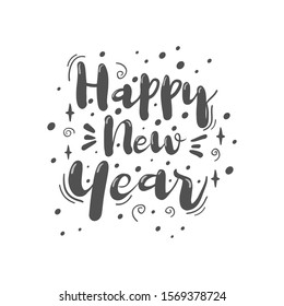 Vector Happy New Year card with handdrawn letters.  
Holiday illustration for design greeting cards, poster, invitations. 