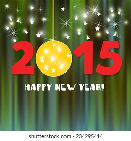 Vector Happy New Year card design. Christmas balls 2015 on the Green Vintage background with space for your text. Perfect as Invitation or Announcement, Greeting Card. Vector 10 EPS