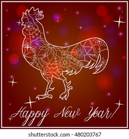 Vector happy New Year card on bokeh background