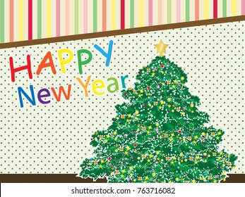 Vector Happy New Year card with Christmas tree.
