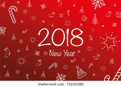 Vector Happy New Year, christmas line icons, holiday background. Christmas decoration element. 