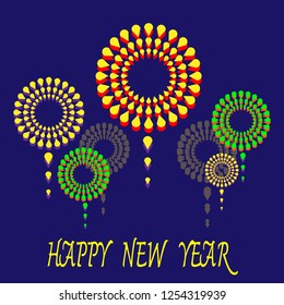 Vector, Happy New Year with colorful of fireworks