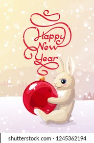 vector happy new year cute winter postcard