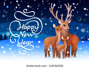 vector happy new year cute winter postcard