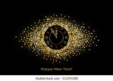 Vector Happy New Year design with magic clock