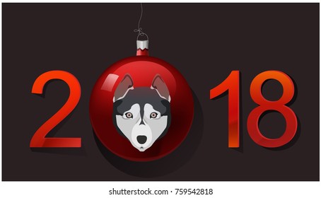 Vector of Happy new year dog 2018 background decoration. Dog bauble Happy new year 2018.Greeting card design template 2018. 