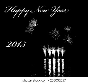 Vector Happy New Year  Fireworks with reflection on lake