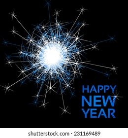 Vector happy New Year - glowing sparkler, lights on the black background, abstract wallpaper
