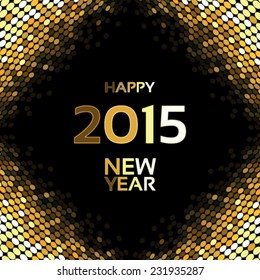 Vector happy New Year - golden disco lights on the black background, abstract wallpaper