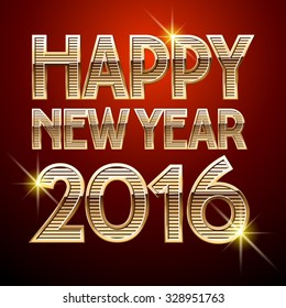 Vector Happy new year greeting card with chic golden sparkling font