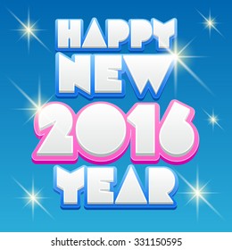 Vector  Happy new year greeting card with marshmallow pink and blue font with sparkle