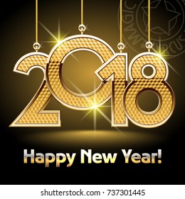 Vector Happy New Year Greeting Card with Golden shine Toys 2018. Contains Graphic Style.