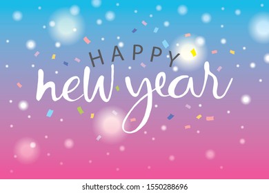 vector happy new year lettering greeting card vector illustration blurred background with lights. use for design. eps10