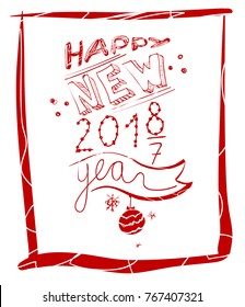Vector Happy New Year lettering. Hand drawn illustration for Winter Holidays greeting card design.