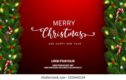 vector Happy New Year and Merry Christmas greeting card.