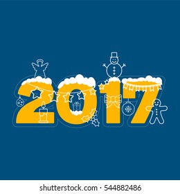 Vector Happy New Year and Merry Christmas 2017 greeting card with winter landscape. EPS 10