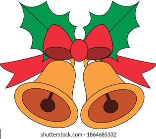 Vector Happy New Year. Pair of bells with bow. 