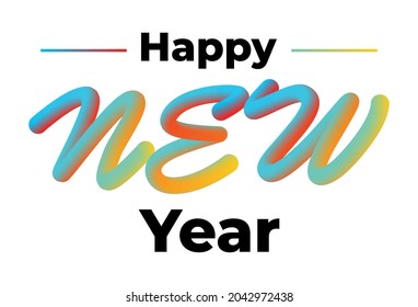 Signo de Año Nuevo feliz vectorial sobre fondo blanco. Tipografía colorida de líquido 3D
