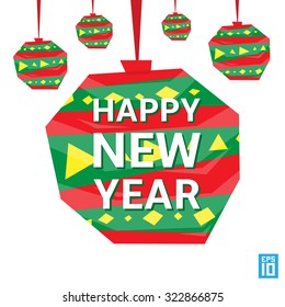 Vector happy new year stock illustration with colorful lettering and balls.
