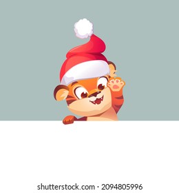 vector happy new year tiger background illustration winter merry graphic design red hat holiday cartoon cute funny greeting smile decoration gift season party snow joy