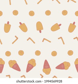 Vector Happy Orange Ice Cream Seamless Pattern Background. Perfect for gift wrap, scrapbooking, packaging, fabric, stationery, website, graphic projects