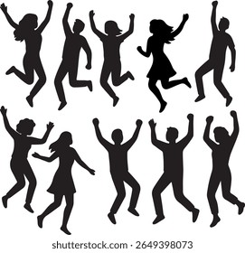 Vector of happy people celebrating and smiling together — perfect for community, teamwork, diversity, social events, mental health, and inclusive design projects.