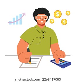 Vector happy people do financial planning, celebrating sales growth, profit increasing. illustration business strategy.