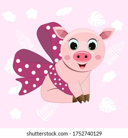 Vector happy pig , Cute pig  illustration. Can be used for kid's clothing. Use for print, surface design, fashion wear. Adorable animal character for design of album, scrapbook, card and invitation.