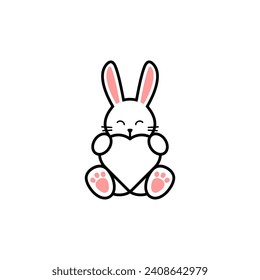 vector of happy rabbit hug a Heart, cute bunny character hugging Love. isolated on white background.