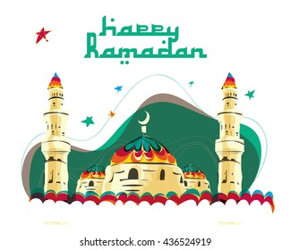 Vector - Happy Ramadan - Mosque. For Greeting Card, Poster, etc