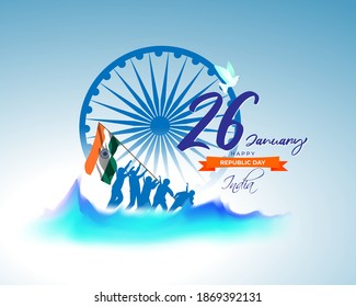 Vector Happy Republic day banner, 26 january, national holiday of India, soldiers with flag, template for website and social media.