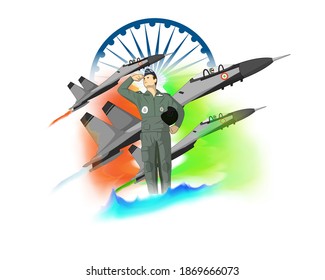 Vector Happy Republic day banner, 26 january, national holiday of India, soldier saluting with airforce craft in background, template for website and social media.