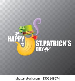 vector happy saint patrick day flat label with leprechaun, green hat, red beard and smoking pipe isolated on transparent background. saint patrick day party poster or banner design template