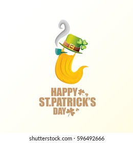 vector happy saint patrick day flat label with leprechaun, green hat, red beard and smoking pipe isolated on white background. saint patrick day poster or banner design template