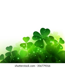 Vector Happy Saint Patricks Day Background with clover. Green clover leaves. Spring background.