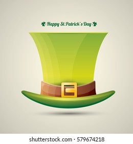 vector happy saint patrick's day poster with green glossy hat isolated on background.  vector vintage leprechaun green cartoon hat label 