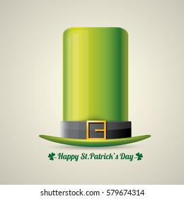 vector happy saint patrick's day poster with green glossy hat isolated on background.  vector vintage leprechaun green cartoon hat label 