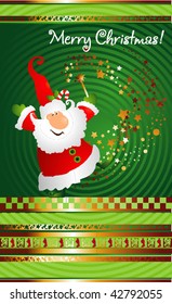 Vector Happy Santa Claus congratulates on a green background