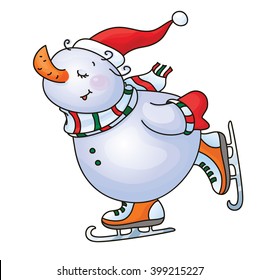 Vector happy skating snowman cartoon.