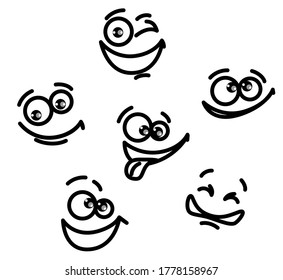 Vector iööustration of happy smiley laughing in outline design