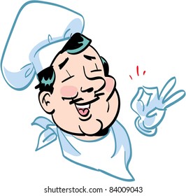 vector Happy smiling cartoon Chef, making the ok sign (color version)