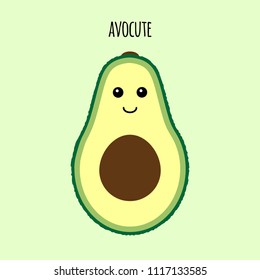 vector happy smiling flat kawaii cartoon avocado open with cute face isolated on green white background