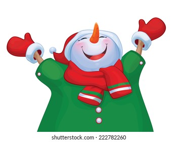 Vector happy snowman cartoon isolated.
