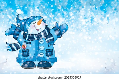 Vector happy snowman cartoon for winter holidays design.