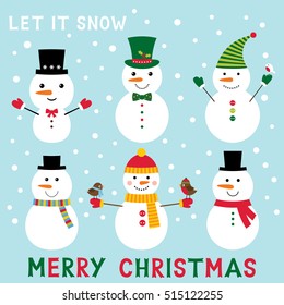 Vector happy snowmen set