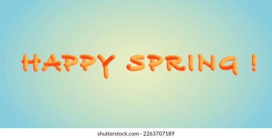 Vector happy spring banner with furry letters on a light blue yellow graded background