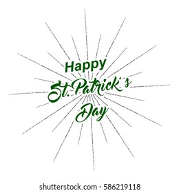 Vector Happy St. Patrick's Day inscription with rays of blast. Isolated on white background.