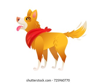 Vector happy standing yellow dog symbol of new 2018 year, calendar front page template, greeting card, congratulation, chinese horoscope sign